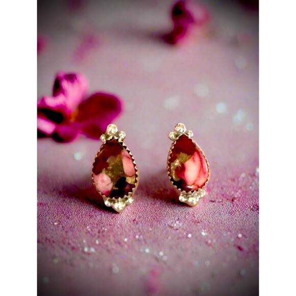 Stunning Red Rose Dahlia Teardrop Stud Earrings 1” long